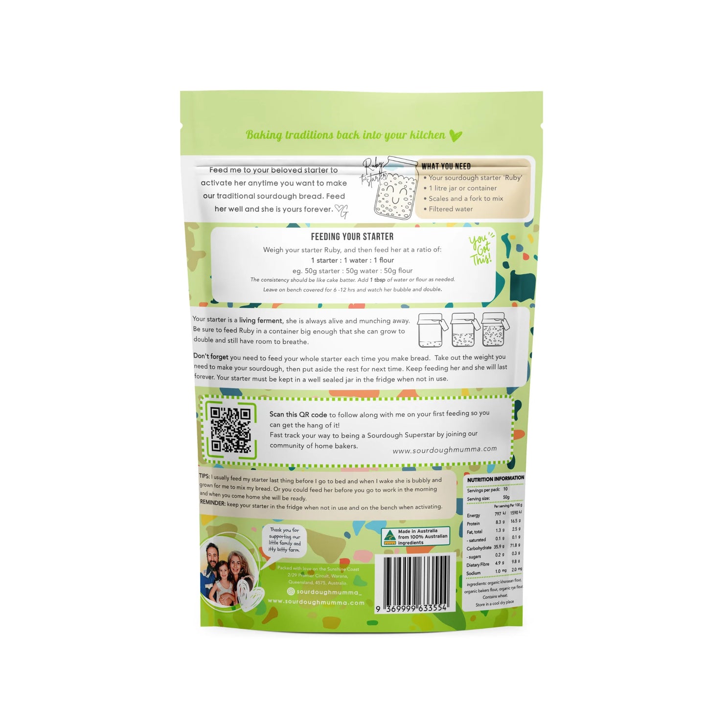 Sourdough Mumma Organic Feed My Starter Mix Traditional 500g, Living Starter Nourishment