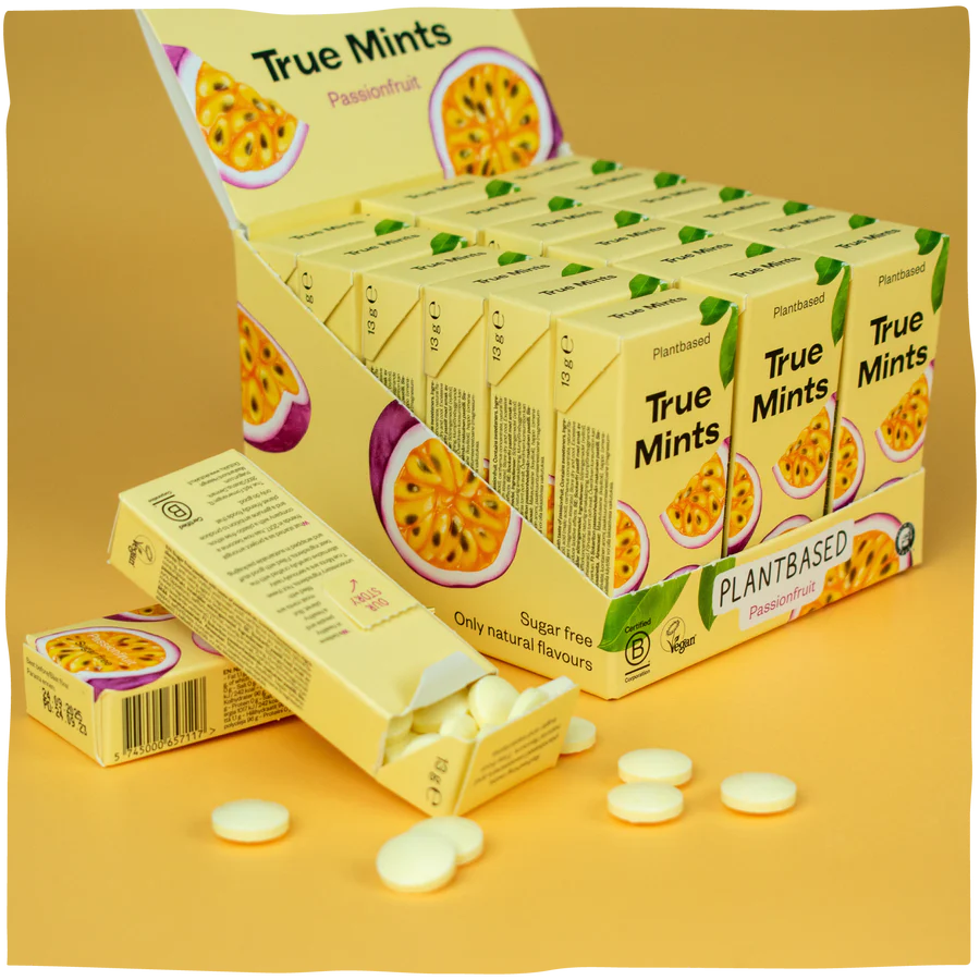 True Mints Sugar Free Mints A Single Pack (13g) Or A Box Of 18, Passionfruit Flavour
