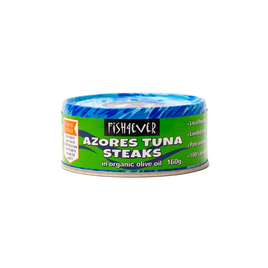 Fish 4 Ever Azores Skipjack Tuna Steaks in Organic Olive Oil 160g, BPA Free