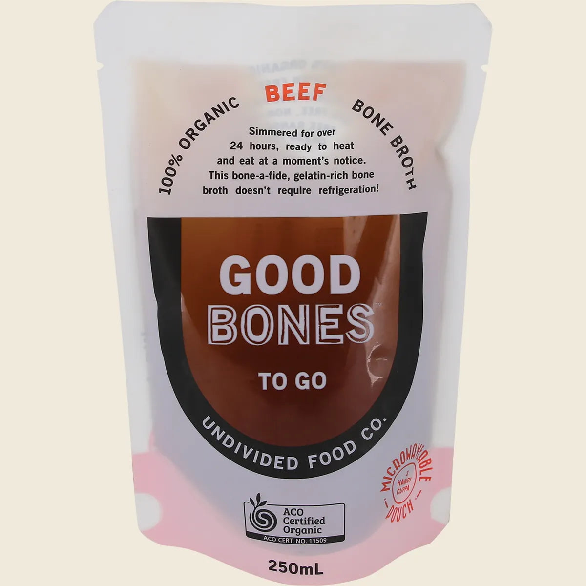 Undivided Food Co GOOD Bones 100% Certified Organic Beef Bone Broth 250mL, Ready To Eat