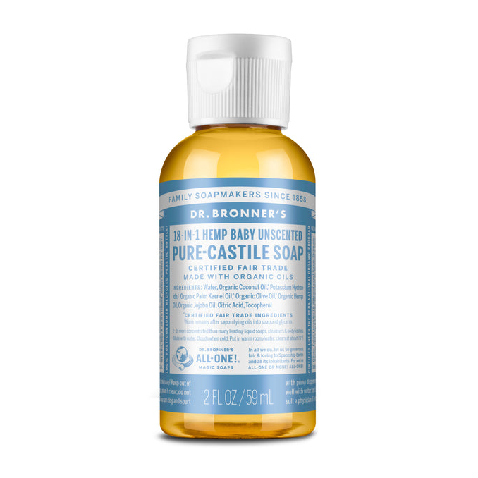 Dr Bronner's Organic 18-in-One Hemp Pure Castile Liquid Soap 59ml, 237ml, 473ml Or 946ml, Baby Unscented Fragrance