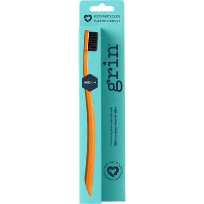 Grin Grin 100% Recycled Toothbrush 1pk, Medium Charcoal Infused Slim Tip Bristles