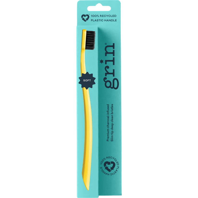 Grin Grin 100% Recycled Toothbrush 1pk, Medium Charcoal Infused Slim Tip Bristles