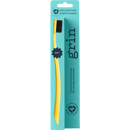 Grin Grin 100% Recycled Toothbrush 1pk, Medium Charcoal Infused Slim Tip Bristles