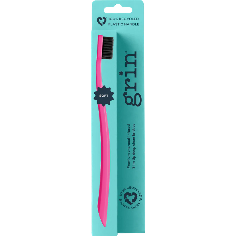Grin Grin 100% Recycled Toothbrush 1pk, Medium Charcoal Infused Slim Tip Bristles