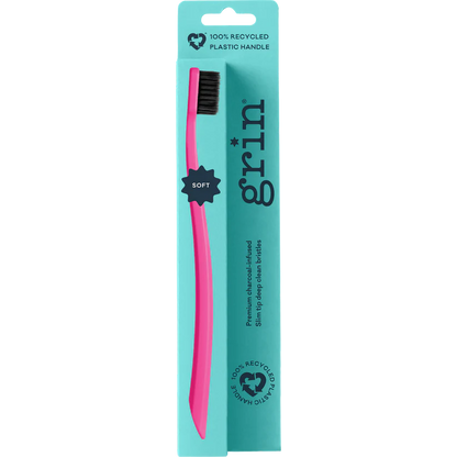 Grin Grin 100% Recycled Toothbrush 1pk, Medium Charcoal Infused Slim Tip Bristles