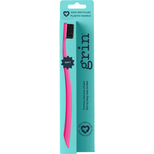 Grin Grin 100% Recycled Toothbrush 1pk, Medium Charcoal Infused Slim Tip Bristles
