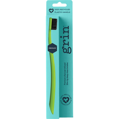 Grin Grin 100% Recycled Toothbrush 1pk, Medium Charcoal Infused Slim Tip Bristles