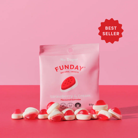Funday Natural Sweets Strawberry & Cream Flavoured Gummies 50g, No Sugar Added