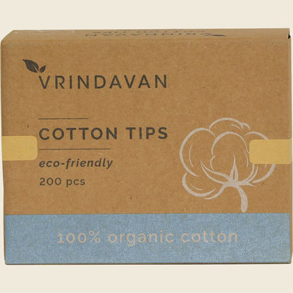 Vrindavan Organic Cotton Tips 200 Per Pack, Plastic-Free Bamboo Stems