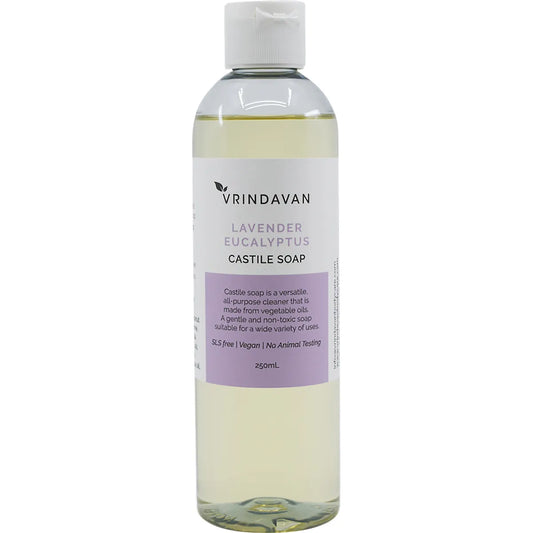 Vrindavan Castile Soap Lavender & Eucalyptus 250mL, A Refreshing Blend With Lavender
