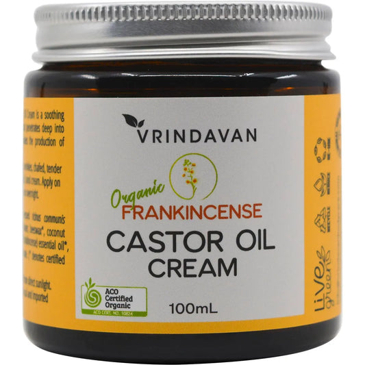 Vrindavan Certified Organic Castor Oil Cream Frankincense 100mL, Soothing & Protective