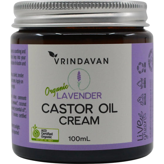 Vrindavan Certified Organic Castor Oil Cream Lavender 100mL, Replenish & Nourish