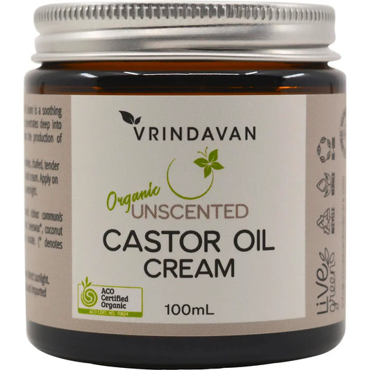Vrindavan Certified Organic Castor Oil Cream Unscented 100mL, Love Replenish & Nourish