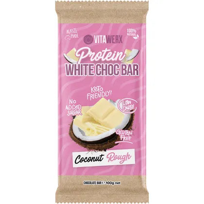 Vitawerx Protein White Chocolate Coconut Rough Bar Single 100g Or A Box of 12, Low Carb & Low Sugar