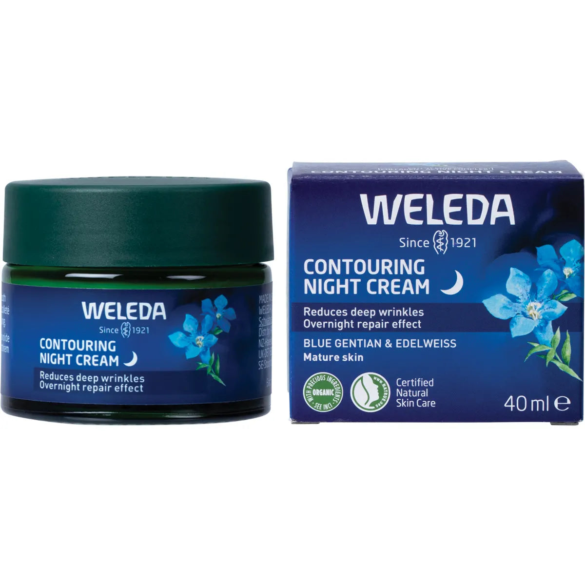 Weleda Contouring Night Cream Blue Gentian & Edelweiss 40mL, Reduces Deep Wrinkles Overnight Repair Effect