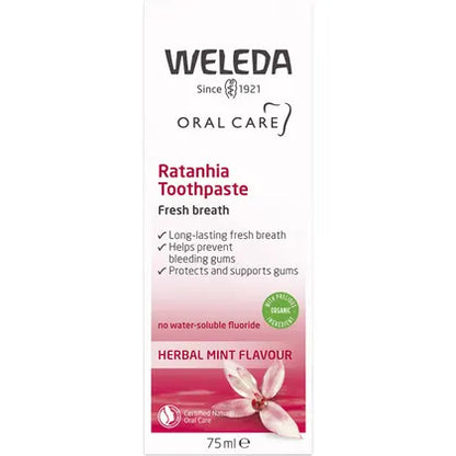 Weleda Ratanhia Toothpaste 75mL, Herb Mint Flavour For Long Lasting Fresh Breath