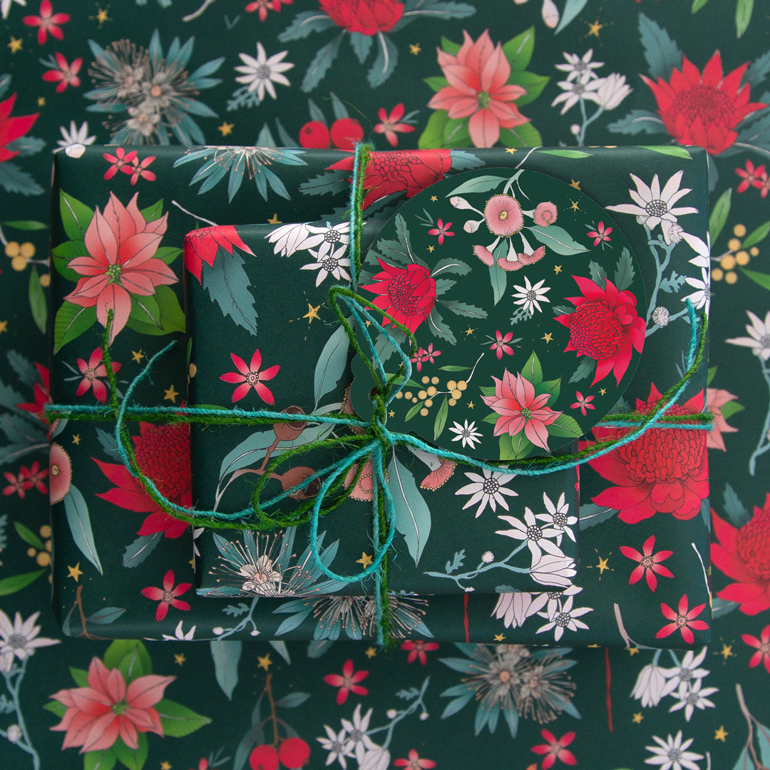 Earth Greetings Festive Floral Christmas Folded Wrapping Paper, Victoria McGrane Collection