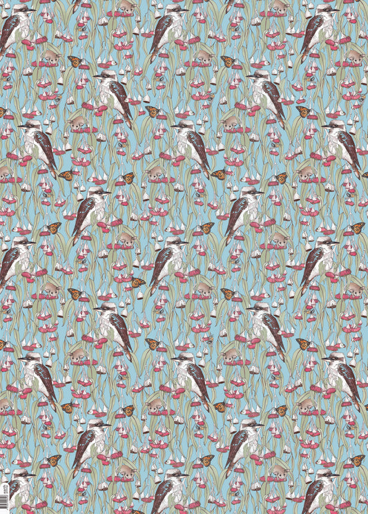 Earth Greetings Silver Princess Kookaburra Australian Folded Wrapping Paper, Victoria McGrane Collection