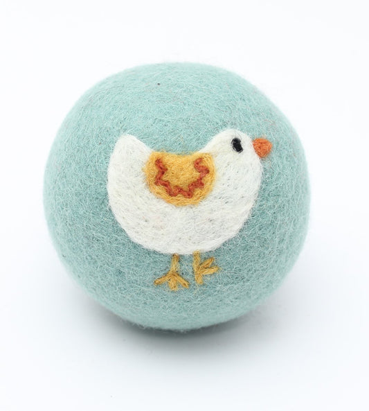 Eco Max Hand Felted Wool Dryer Ball, White Bird Design; Reduces Drying Time BY 25%