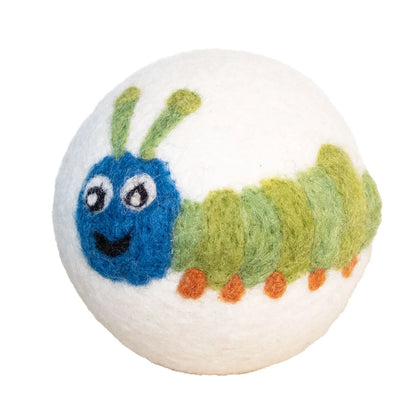 Eco Max Hand Felted Wool Dryer Ball, Caterpillar Design; Reduces Drying Time By 25%