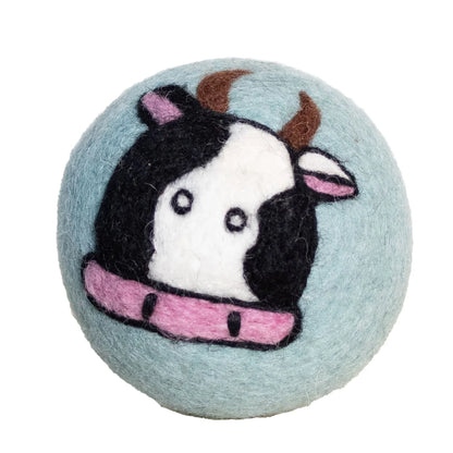 Eco Max Hand Felted Wool Dryer Ball, Cow Design; Reduces Drying Time By 25%