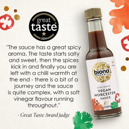 Biona Organic Vegan Worcester Sauce 140mL, Perfect As A Dipping Sauce