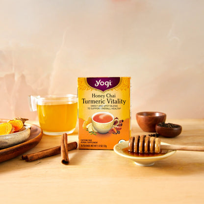 Yogi Herbal Tea Honey Chai Turmeric Vitality 16 Bags, Golden Vitality Ritual