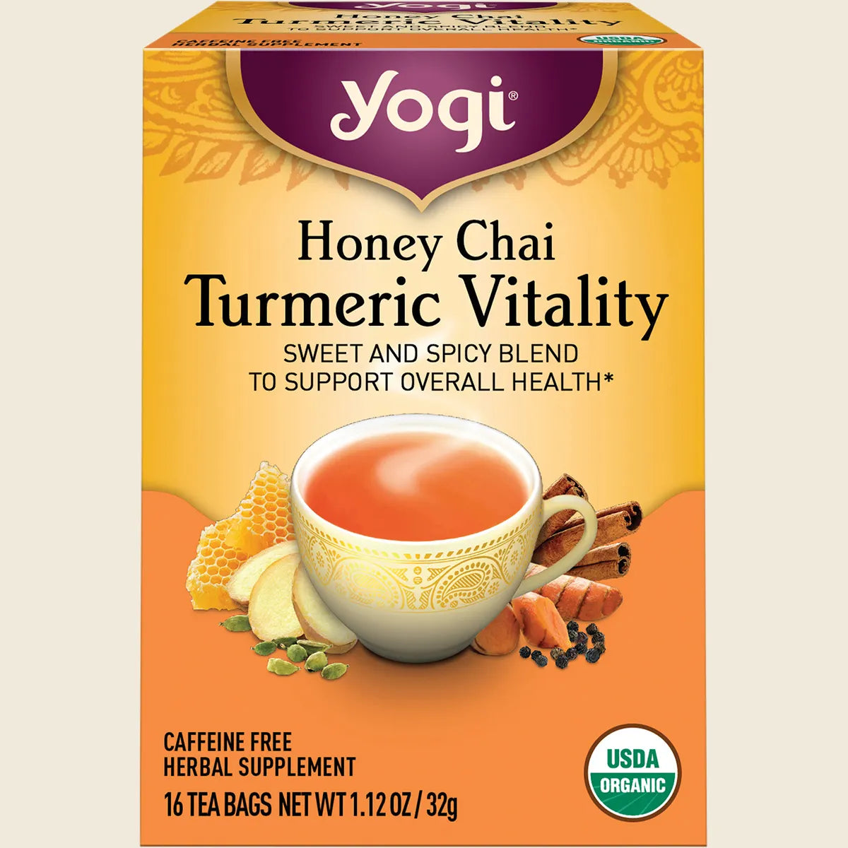 Yogi Herbal Tea Honey Chai Turmeric Vitality 16 Bags, Golden Vitality Ritual
