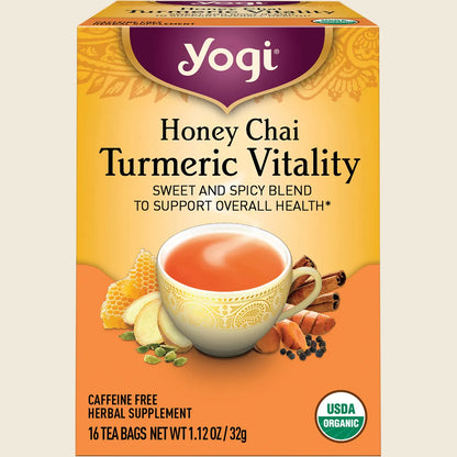 Yogi Herbal Tea Honey Chai Turmeric Vitality 16 Bags, Golden Vitality Ritual