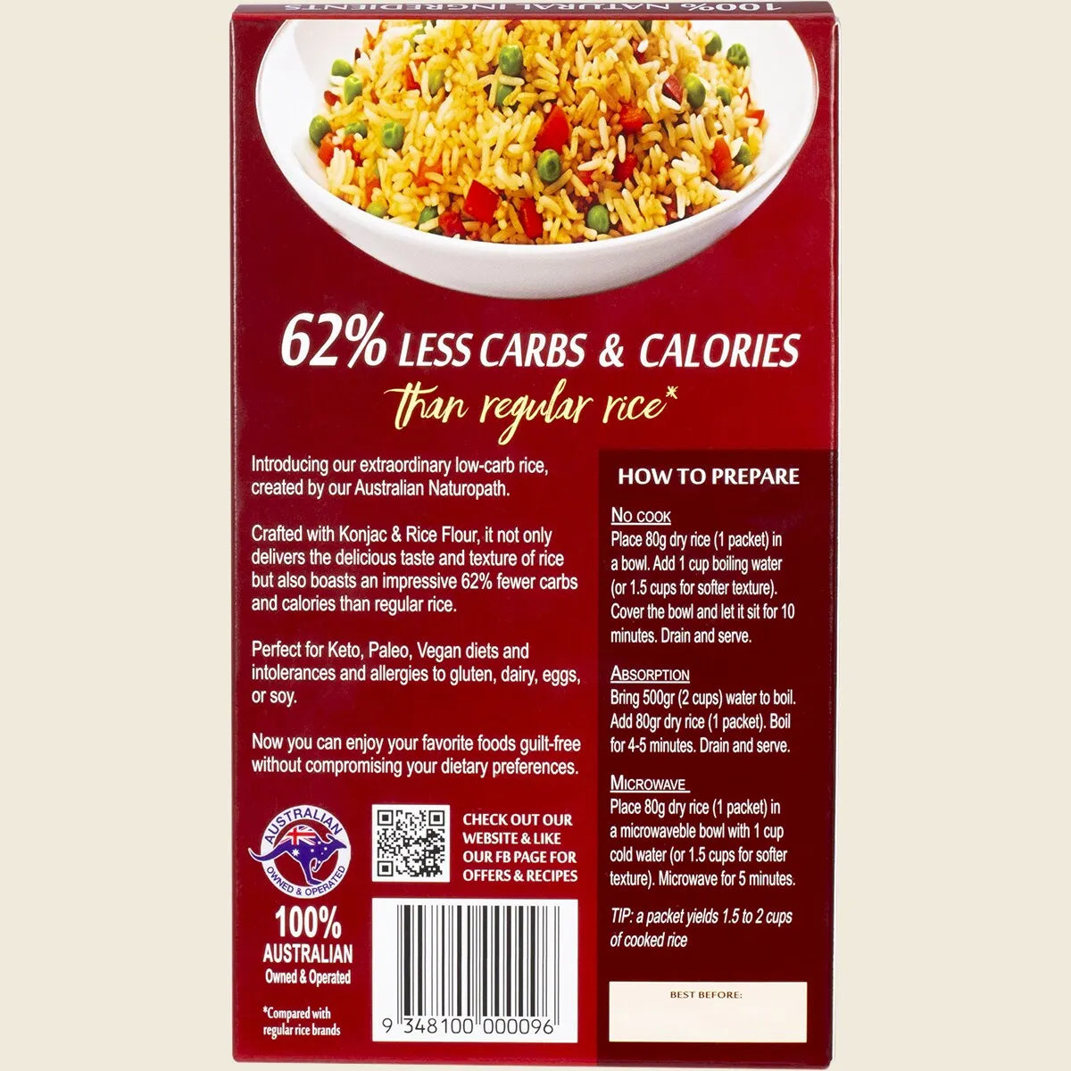 Zero Slim & Healthy Low Carb Rice 160g Or 1kg, Paleo & Keto