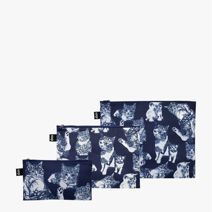 LOQI Recycled Zip Pockets Set Of Three, Cats | By Red Poppy Bee