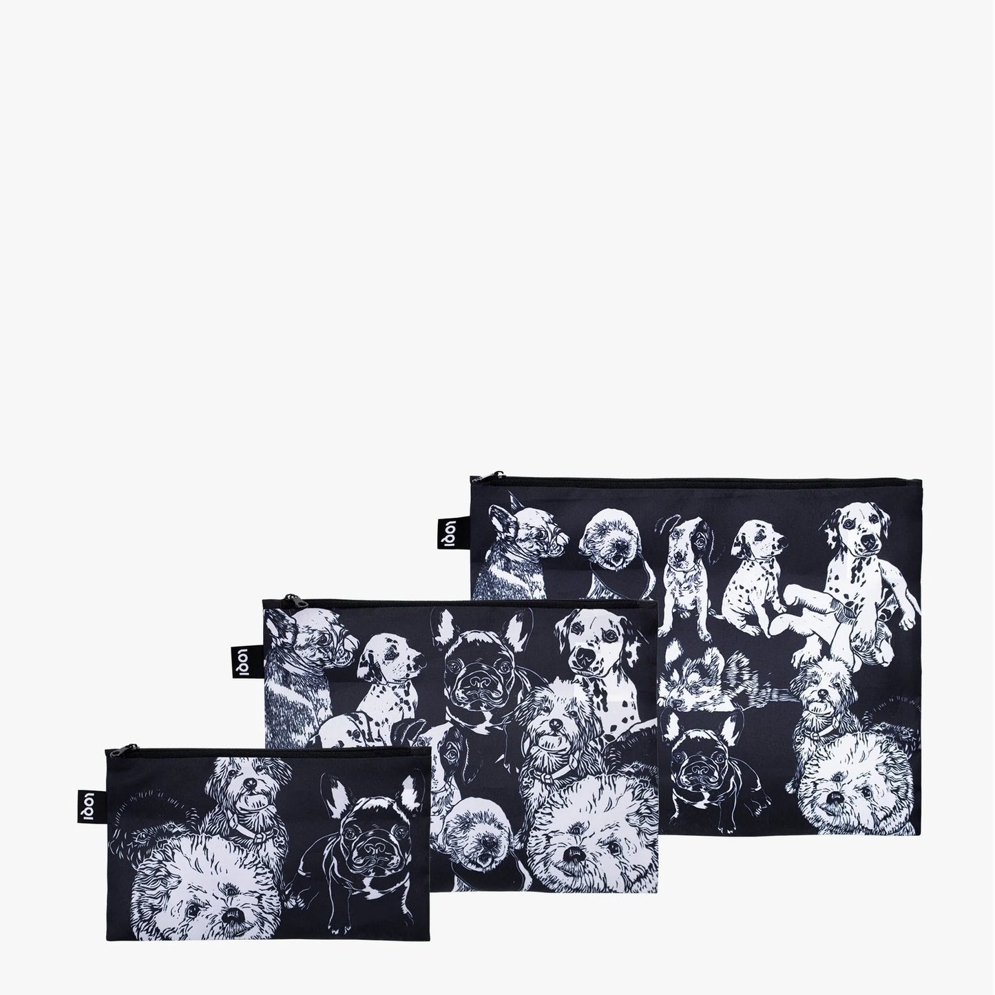 LOQI Recycled Zip Pockets Set Of Three, Dogs | By Red Poppy Bee