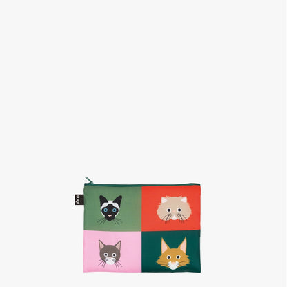 LOQI Recycled Zip Pockets Set Of Three, Dogs & Cats | By Stephen Cheetham