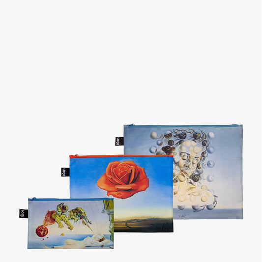LOQI Recycled Zip Pockets Set Of Three, Spheres | Meditative Rose | Dream Caused By Salvador Dali