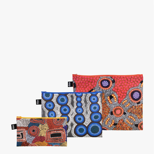 LOQI Recycled Zip Pockets Set Of Three, Water Dreaming | By Warlukurlangu Artists