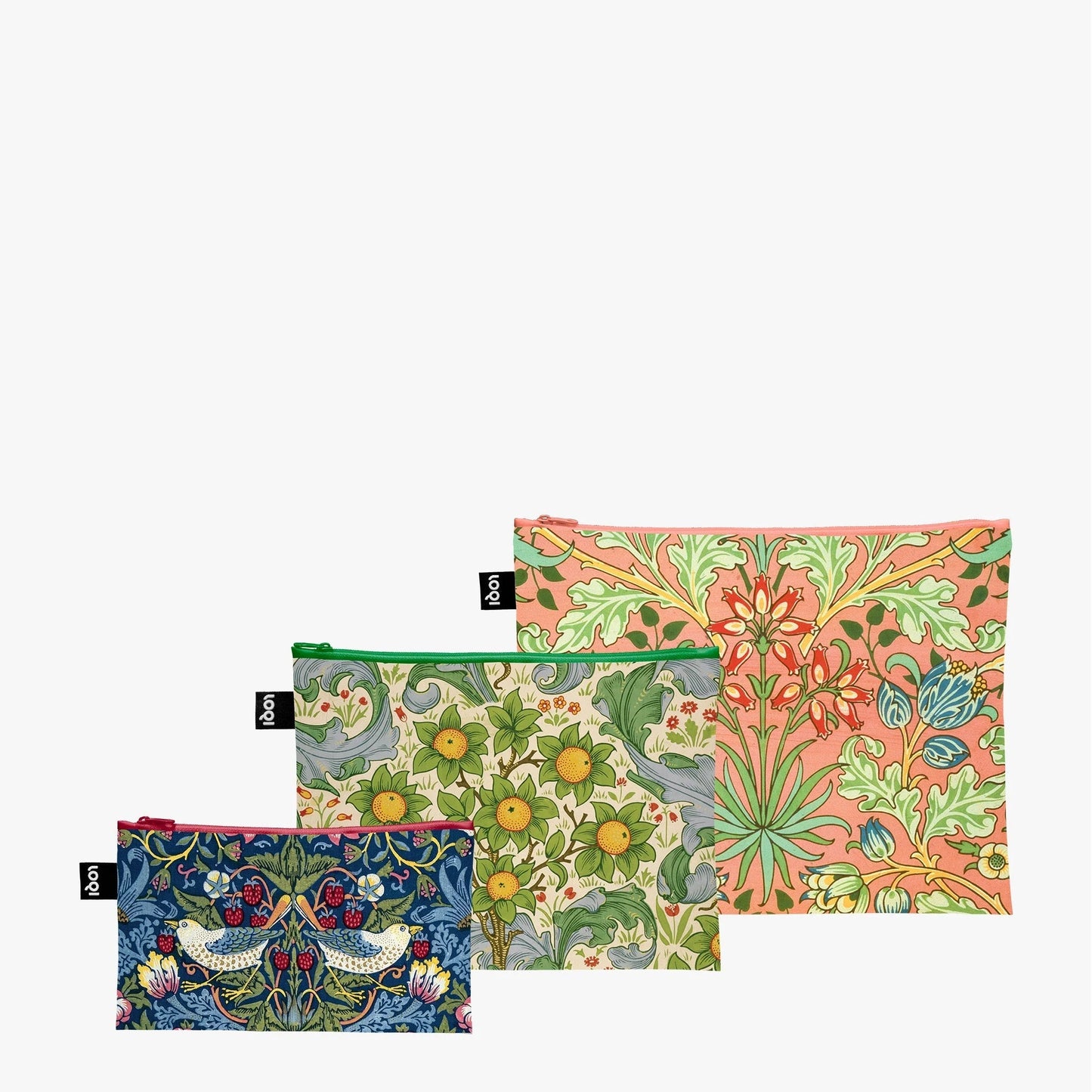 LOQI Recycled Zip Pockets Set Of Three, William Morris | By William Morris