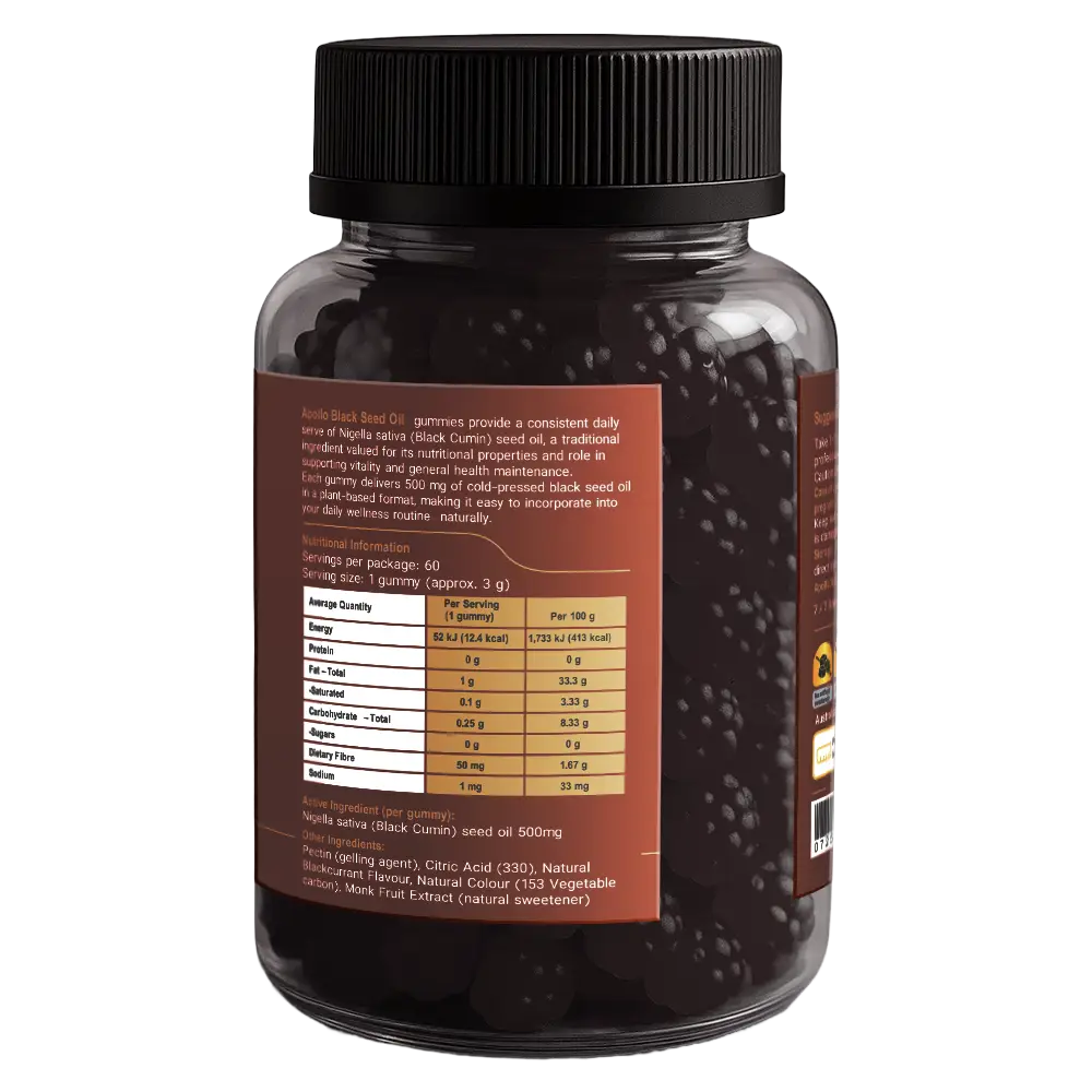 Apollo Black Seed Oil Gummies 60 Gummies, Daily Immune Strength