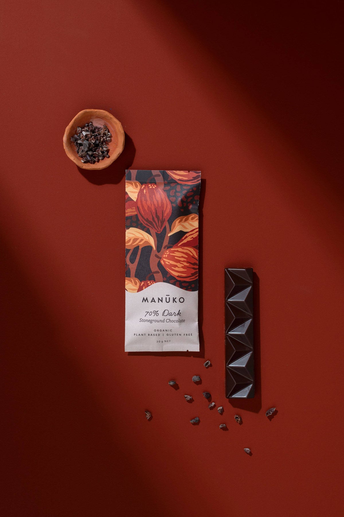 Manuko 70% Dark Chocolate Bar 30g, Stoneground Chocolate