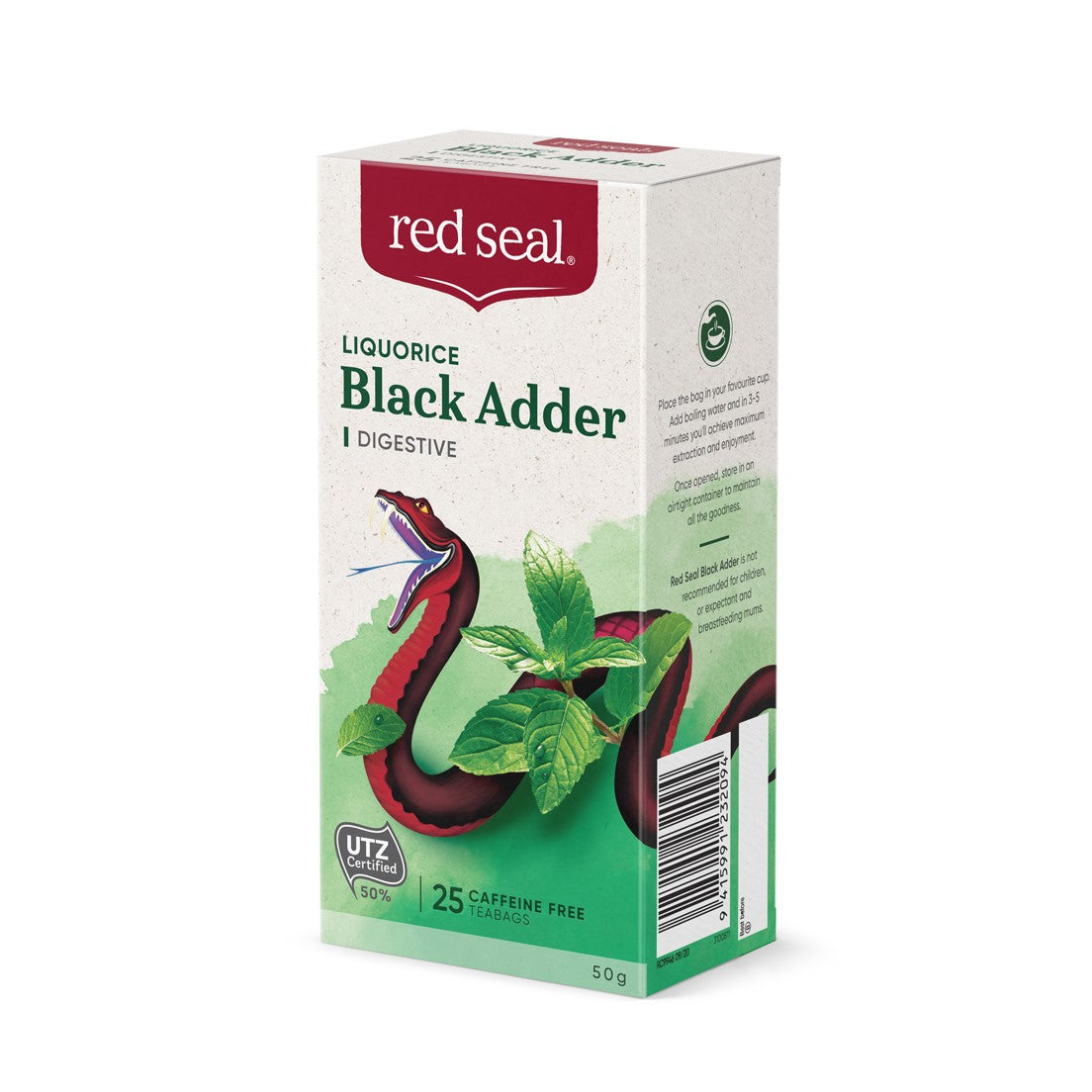 Red Seal Black Adder Liqorice Herbal Tea 25Bags Or 50Bags, Caffeine Free