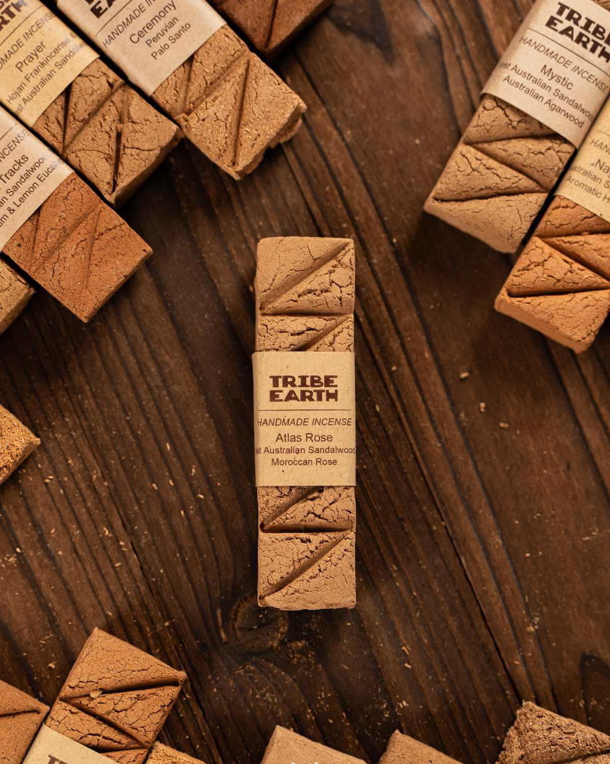 Tribe Earth Atlas Rose Incense Plank | 10 Triangles Per Plank, With West Australian Sandalwood & Moroccan Rose