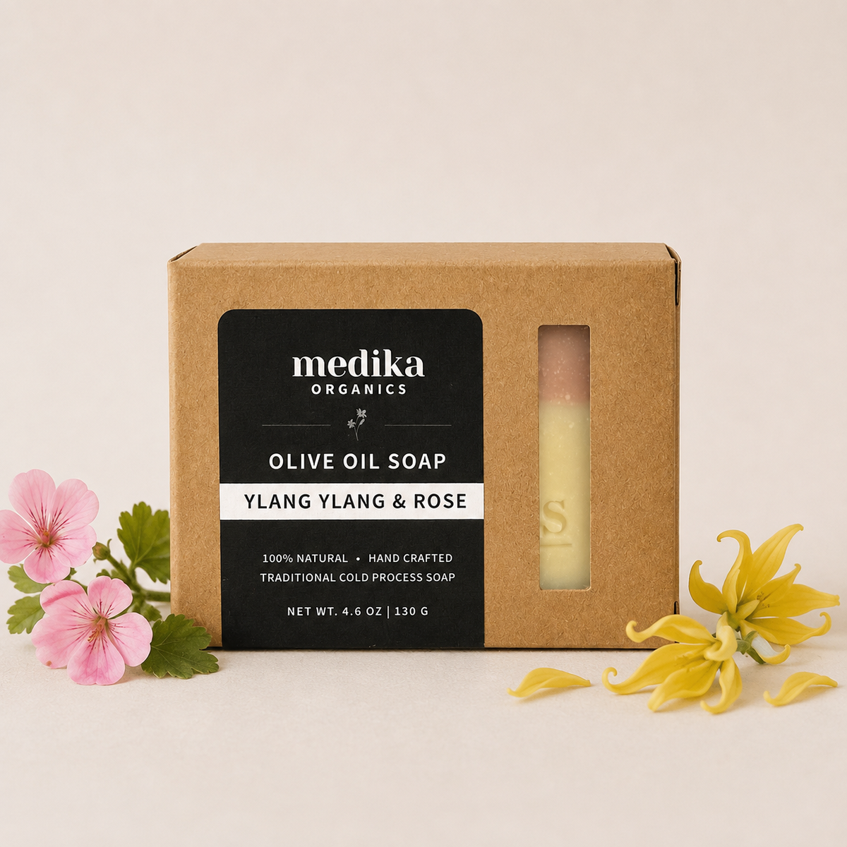 Medika Organics Ylang Ylang & Rose Soap Bar 130g, Handmade In Queensland