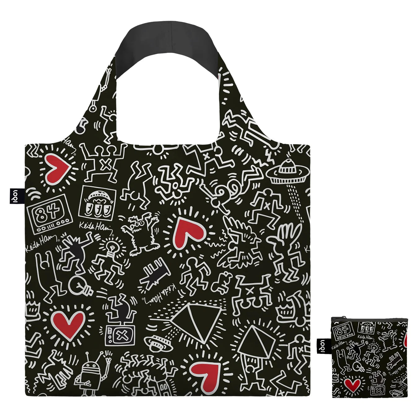 LOQI Shopping Bag, Black Pattern By Keith Haring