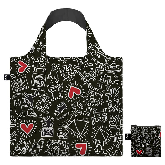 LOQI Shopping Bag, Black Pattern By Keith Haring