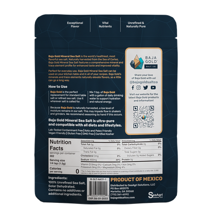 Baja Gold Salt Co. Signature Mineral Sea Salt Course Grind 454g, From The Sea Of Cortez