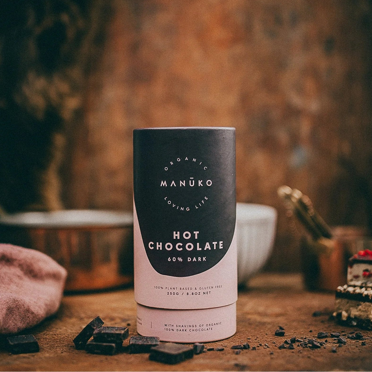 Manuko Original Hot Chocolate | 60% Dark Chocolate 250g, With Shavings Of Organic Stoneground Chocolate