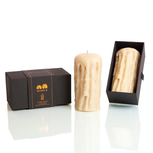 Queen B Pure Australian Beeswax Gothic Column Candle 15cm - A Black Label Gift Box, +100 Hours Burn Time