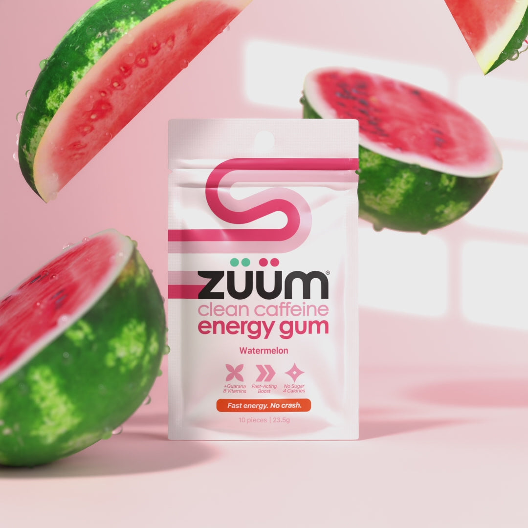 Zuum Clean Caffeine Energy Gum 10 Pieces 23.5g Or A Carton Of 16, Watermelon Flavour