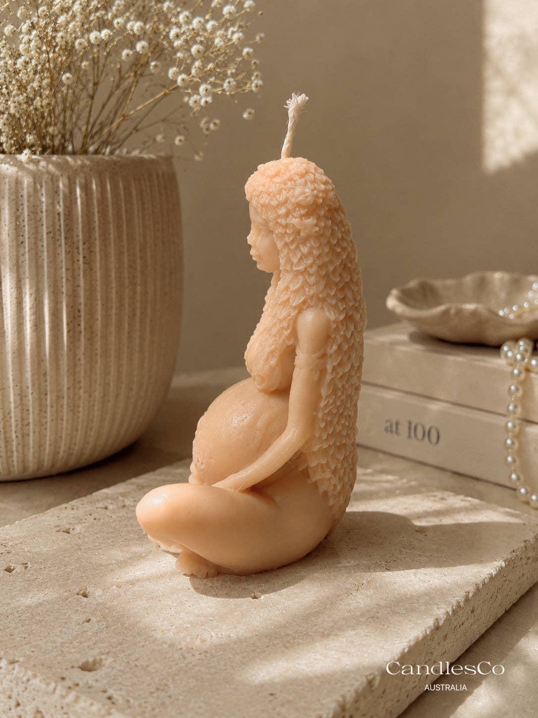 CandlesCo Australia Pregnant Mother Candle Unscented & Honey Colour, Hand Poured Soy Candle