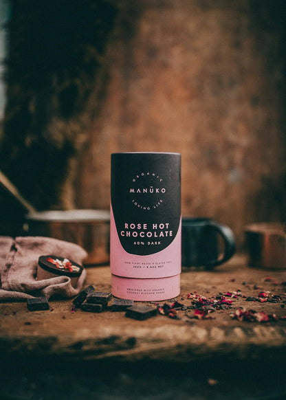 Manuko Rose Hot Chocolate | 60% Dark Chocolate 250g, With Shavings Of Organic Stoneground Chocolate